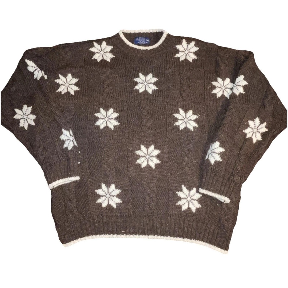 Paul James Mens L Wool Chunky Cable Knit Snowflake Sweater Made in England